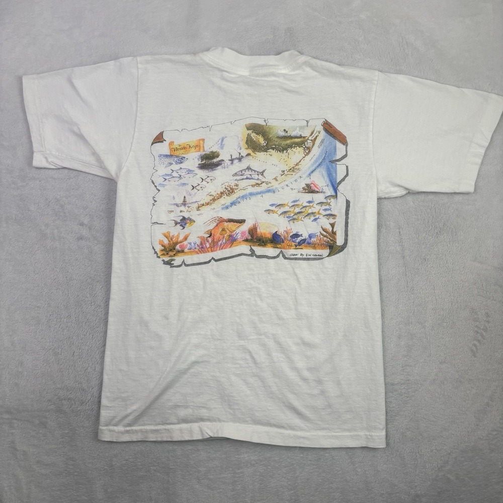 VTG 80s The Florida Keys Straits of Florida White SS Graphic Shirt Pocket Mens S